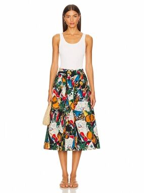 J. Crew Tropical Print Midi Skirt Vintage Riviera Print Cotton A Line